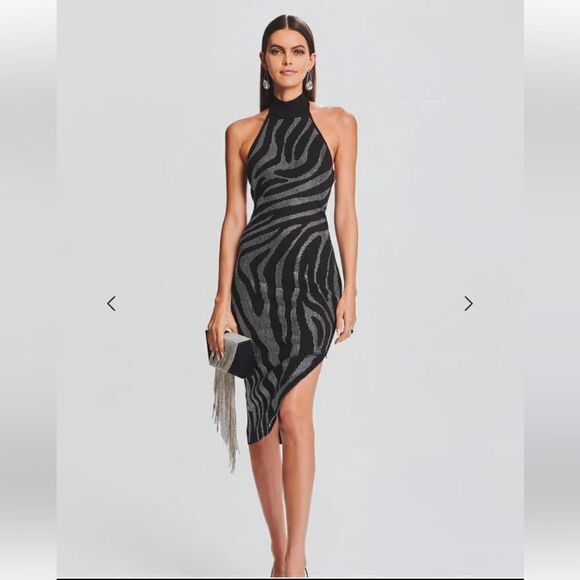 Retrofete Kaisley midi dress black crystal rhinestone knit party bodycon Revolve - Picture 3 of 17